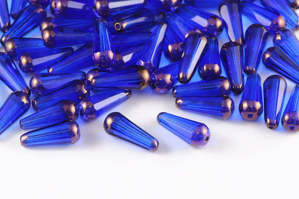 Firepolished Drop 20×9mm Sapphire Violet Luster Czech Beads