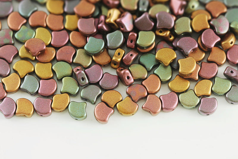 Ginko 7.5×7.5mm Crystal Violet Rainbow 2-Hole Czech Beads