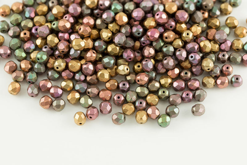Czech Fire Polished 6mm Crystal Violet Rainbow Round Beads