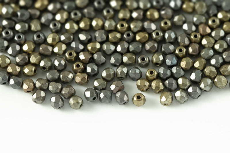 Czech Fire Polished 3mm Crystal Gray Rainbow Round Beads