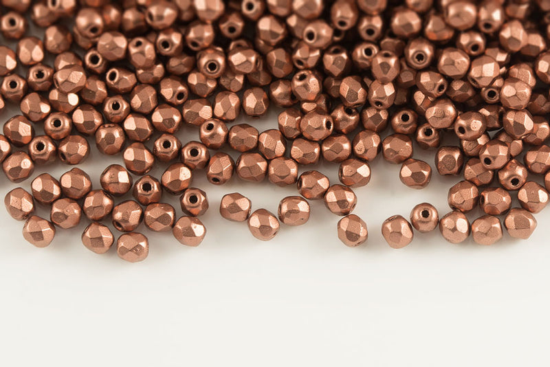 Czech Fire Polished 3mm Crystal Bronze Copper Round Beads