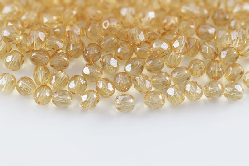 Czech Fire Polished 6mm Crystal Orange Luster Round Beads