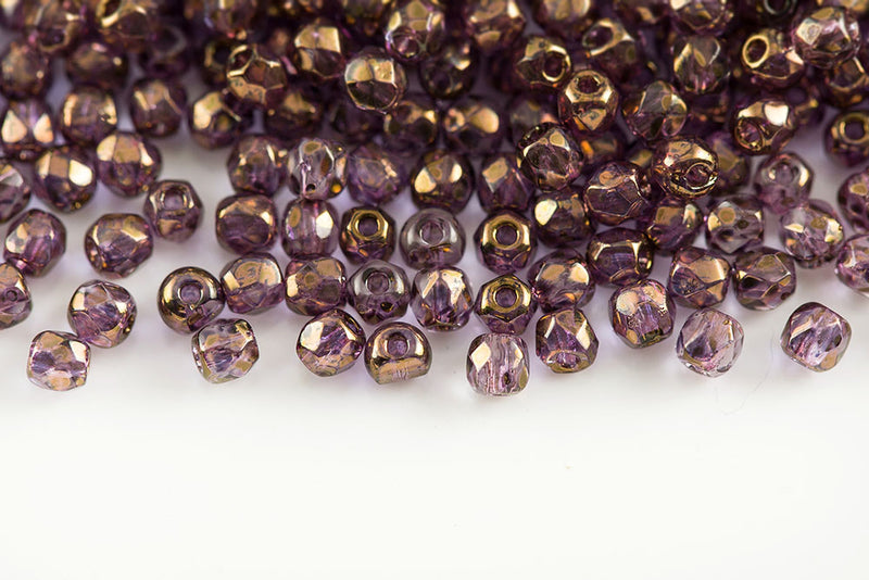 Czech Fire Polished 2.0mm Crystal Violet Luster Round Beads