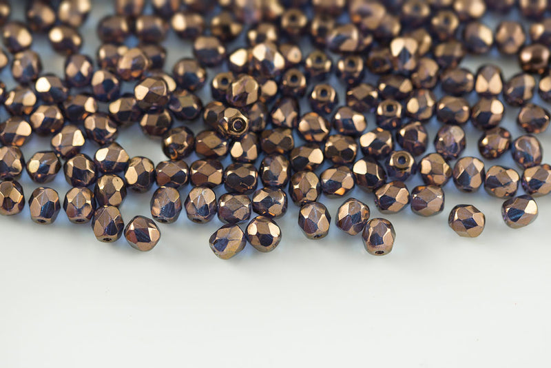 Czech Fire Polished 4mm Crystal Violet Luster Round Beads
