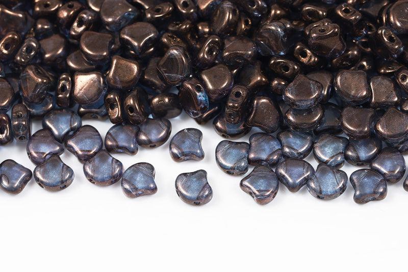 Ginko 7.5×7.5mm Crystal Copper 2-Hole Czech Beads
