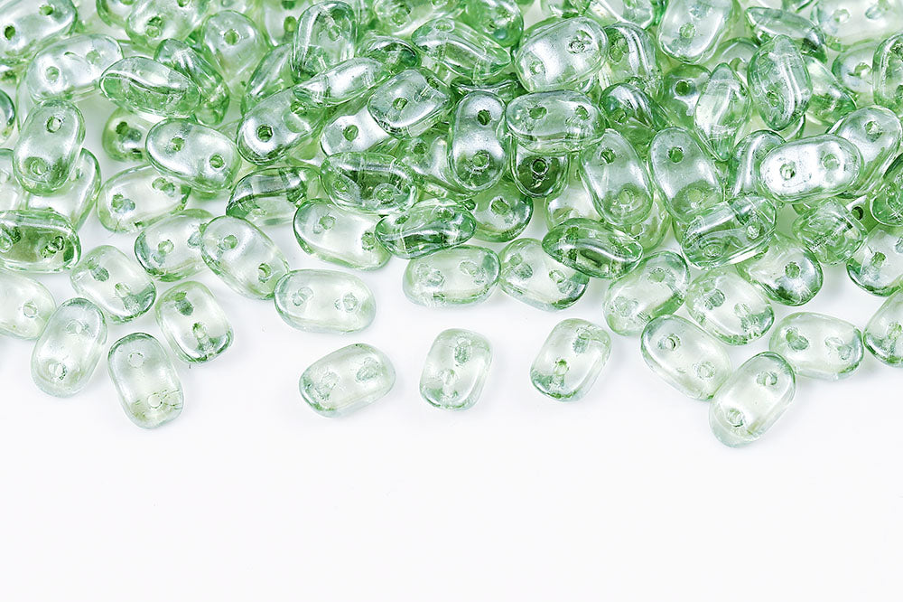 Wave 3×7mm Crystal Green Luster 2-Hole Czech Beads