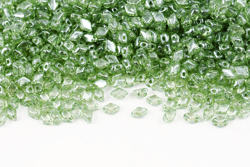 MiniGemduo 6×4mm Crystal Green Luster 2-Hole Czech Beads