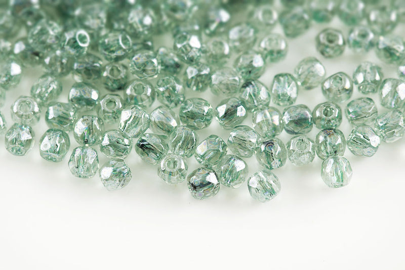 Czech Fire Polished 2.0mm Crystal Green Luster Round Beads