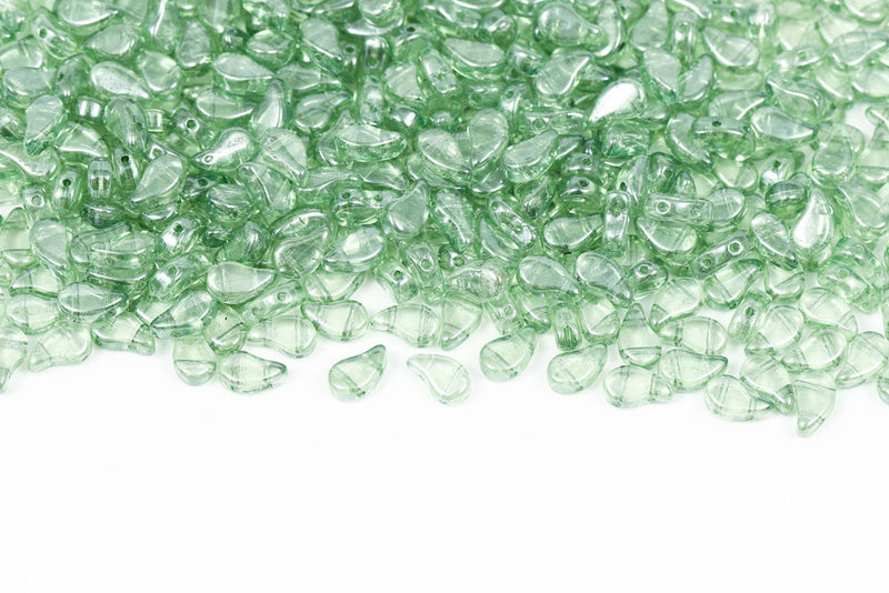 Flatduo 8×5mm Crystal Green Luster 2-Hole Czech Beads