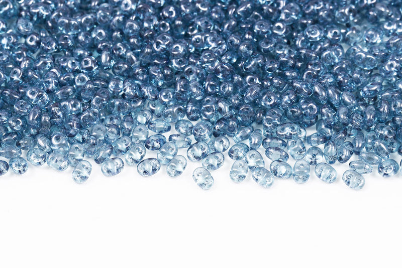 Miniduo 2×4mm Crystal Blue Luster 2-Hole Czech Beads