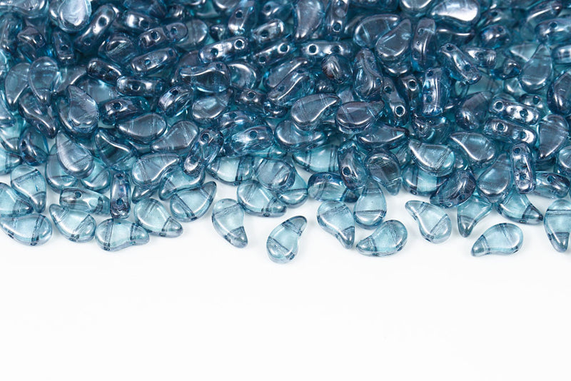 Flatduo 8×5mm Crystal Blue Luster 2-Hole Czech Beads