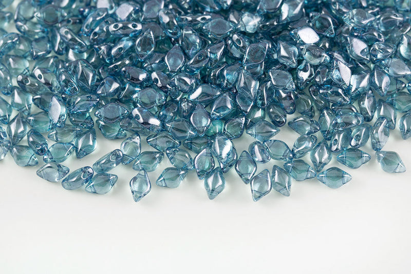Gemduo 8×5mm Crystal Blue Luster 2-Hole Czech Beads
