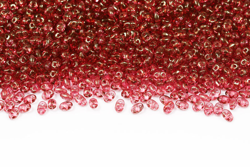 Miniduo 2×4mm Crystal Red Luster 2-Hole Czech Beads