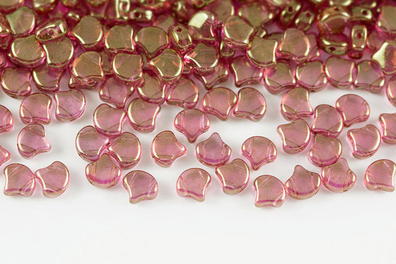 Ginko 7.5×7.5mm Crystal Red Luster 2-Hole Czech Beads