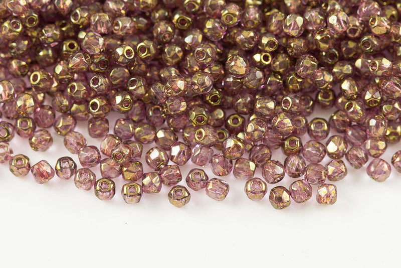 Czech Fire Polished 2.0mm Crystal Violet Luster Round Beads