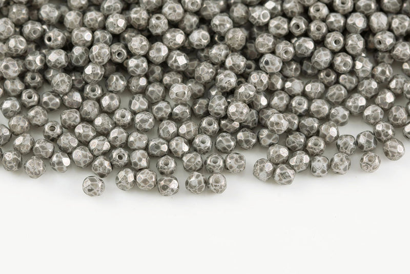 Czech Fire Polished 3mm Crystal Mottled Gray Finnish Round Beads