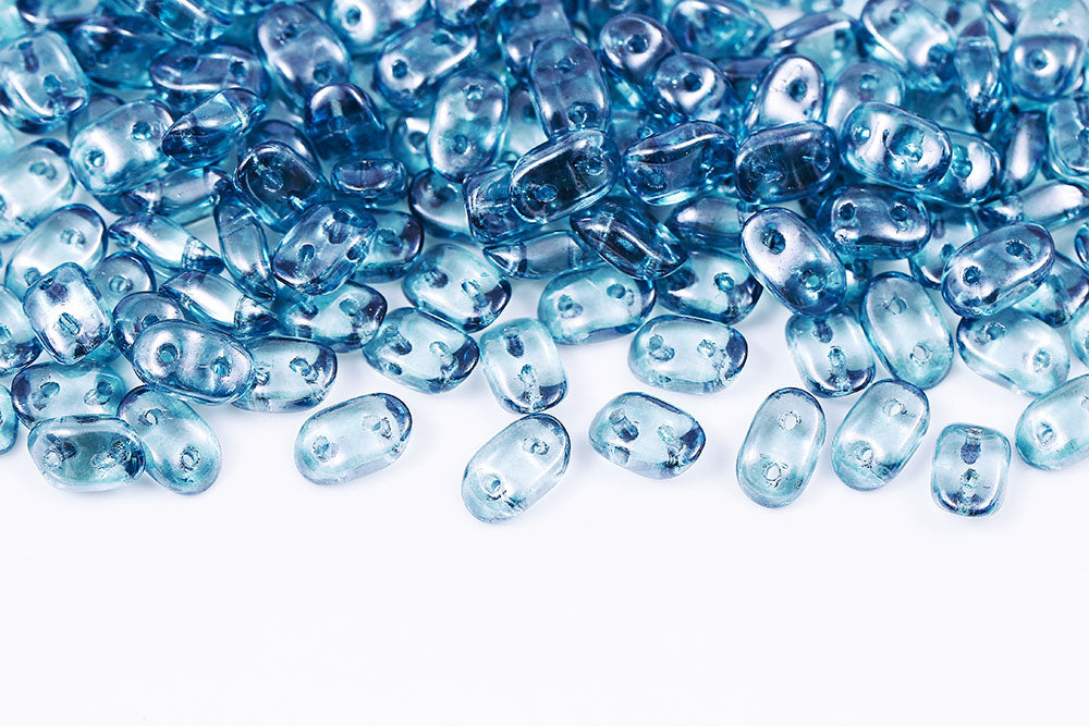Wave 3×7mm Crystal Blue Luster 2-Hole Czech Beads