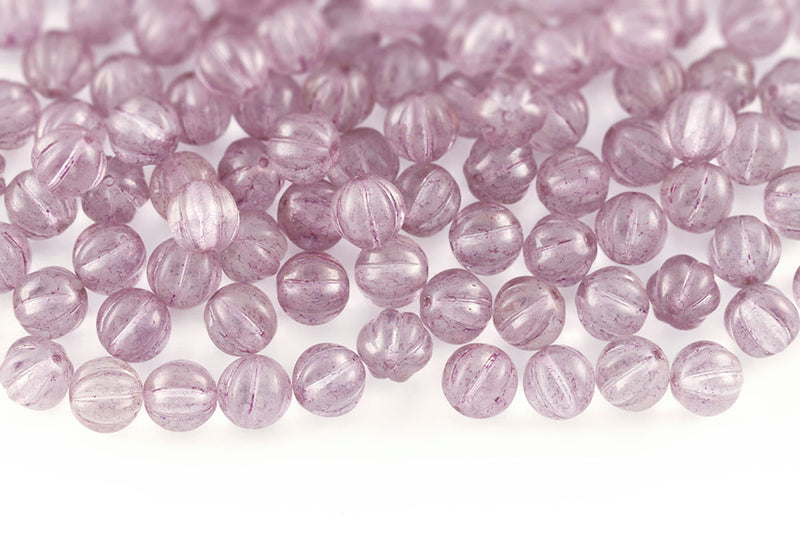 Melon 8mm Crystal Silky Lila Luster Czech Glass Beads