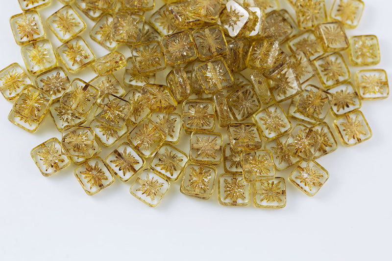 Squared Kiwi 10×10mm Silver Splash Crystal 1-Hole Czech Beads