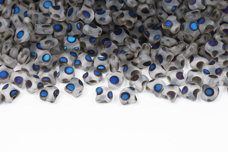 Ginko 7.5×7.5mm Crystal Mat Full Azuro Dot 2-Hole Czech Beads