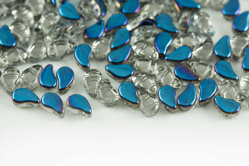 Flatduo 8×5mm Crystal Blue Flare 2-Hole Czech Beads