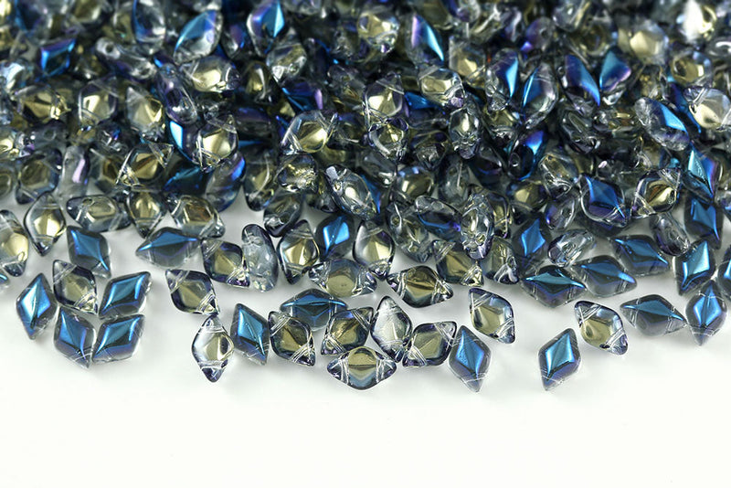 Gemduo 8×5mm Crystal Blue Flare 2-Hole Czech Beads
