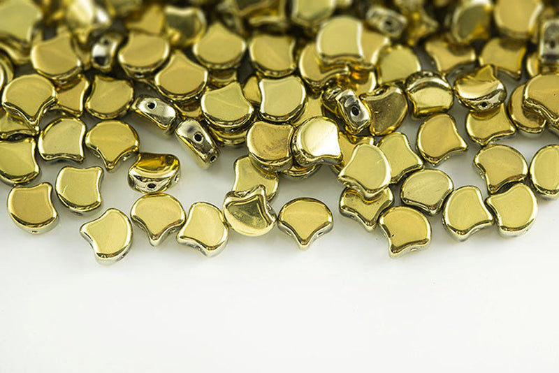 Ginko 7.5×7.5mm Crystal Full Amber 2-Hole Czech Beads