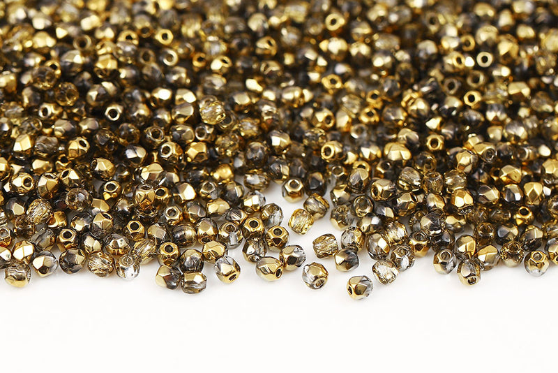 Czech Fire Polished 2.0mm Crystal Amber Round Beads
