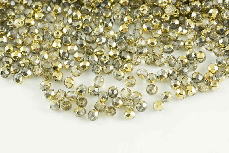 Czech Fire Polished 3mm Crystal Amber Round Beads