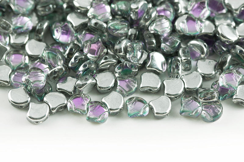 Ginko 7.5×7.5mm Backlit Pink Mist 2-Hole Czech Beads