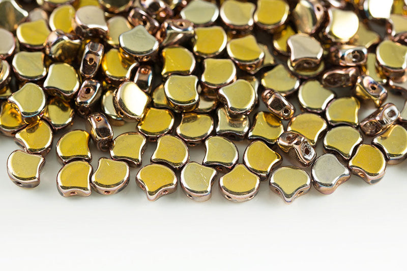 Ginko 7.5×7.5mm Crystal Capri Gold 2-Hole Czech Beads