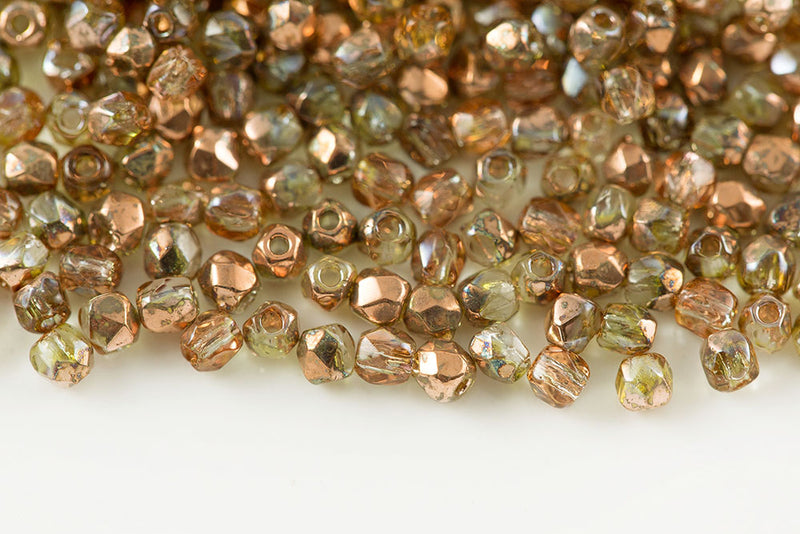 Czech Fire Polished 2.0mm Crystal Capri Gold Round Beads