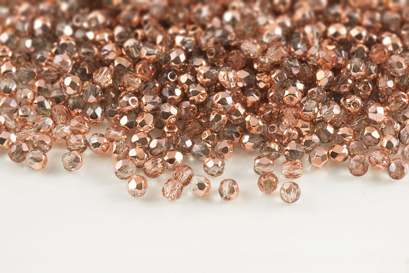Czech Fire Polished 3mm Crystal Capri Gold Round Beads
