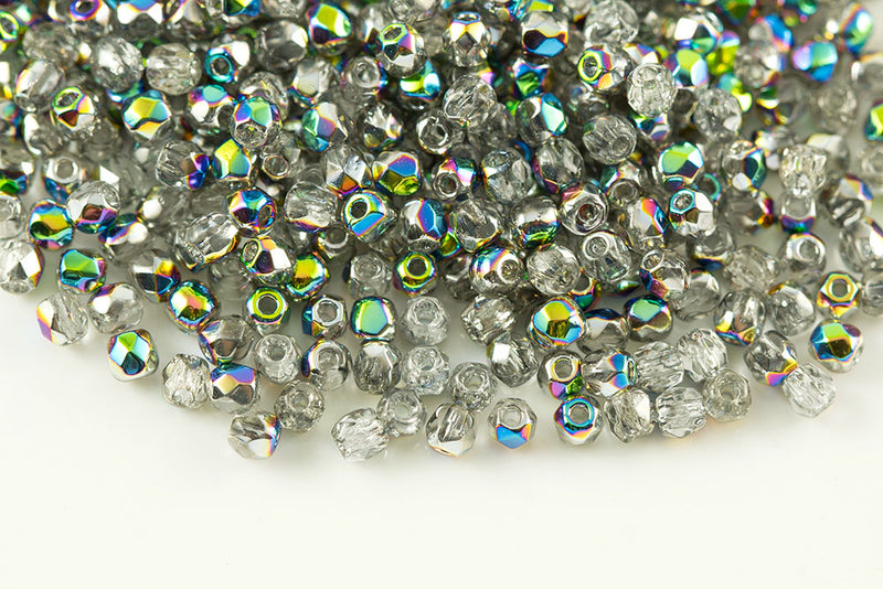Czech Fire Polished 2.0mm Crystal Vitrail Round Beads