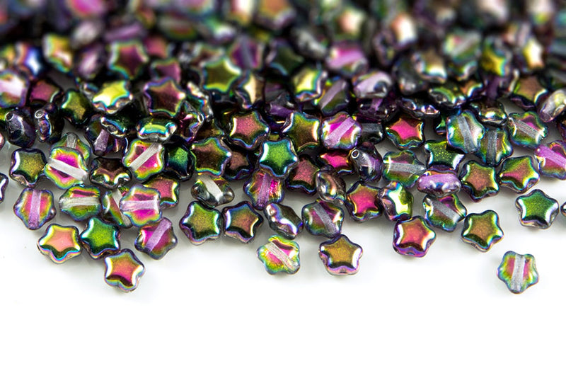 Star 6mm Magic Violet Gray Czech Glass Beads