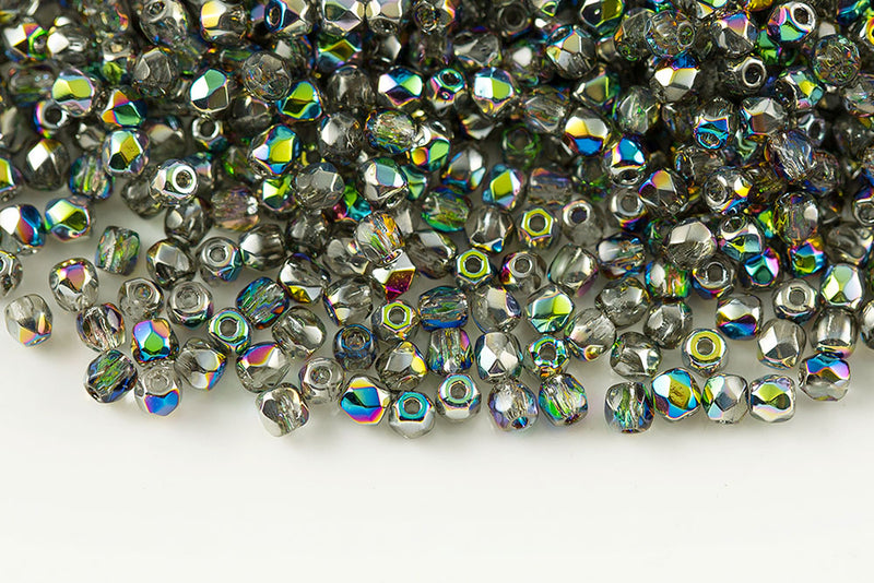 Czech Fire Polished 2.0mm Crystal Double-Sided Vitrail Round Beads