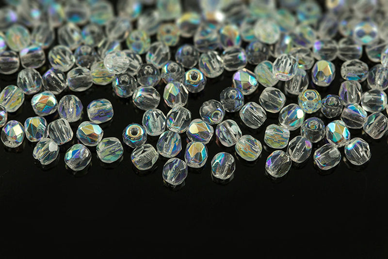 Czech Fire Polished 3mm Crystal AB Round Beads