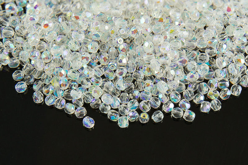Czech Fire Polished 4mm Crystal AB Round Beads