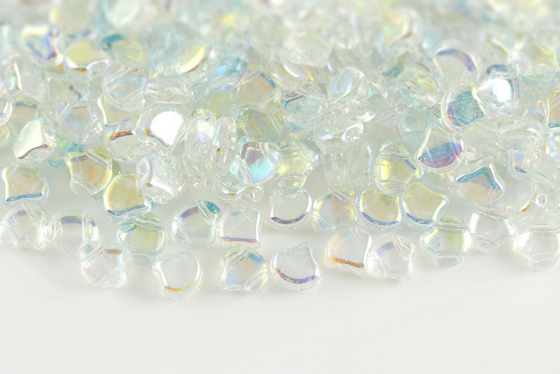 Ginko 7.5×7.5mm Crystal Ab 2-Hole Czech Beads