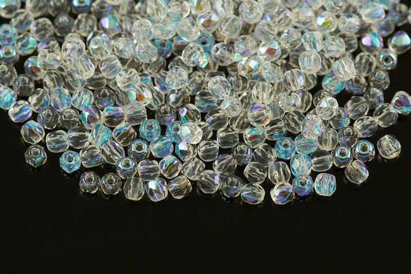 Czech Fire Polished 2.0mm Crystal AB Round Beads
