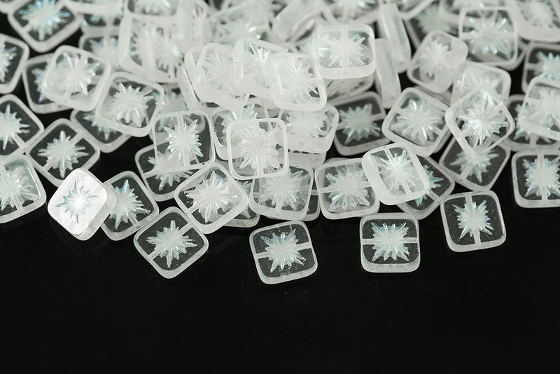 Squared Kiwi 10×10mm Crystal AB Full 1-Hole Czech Beads