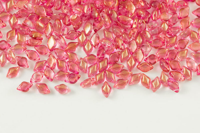 Gemduo 8×5mm Halo Persian Pink 2-Hole Czech Beads