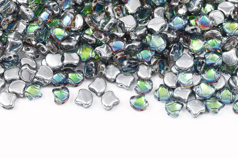 Ginko 7.5×7.5mm Backlit Uranium 2-Hole Czech Beads