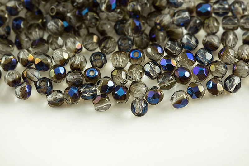 Czech Fire Polished 3mm Crystal Dark Azuro Round Beads