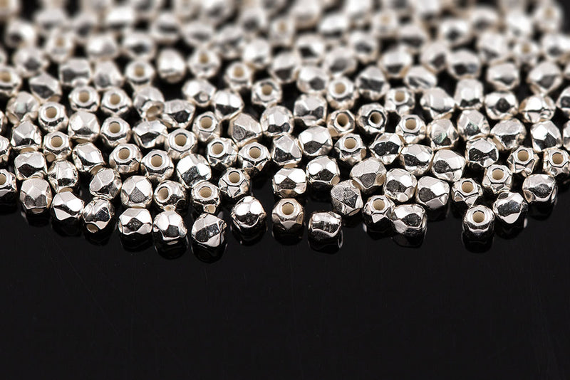 Czech Fire Polished 2.0mm Silver Plated Round Beads