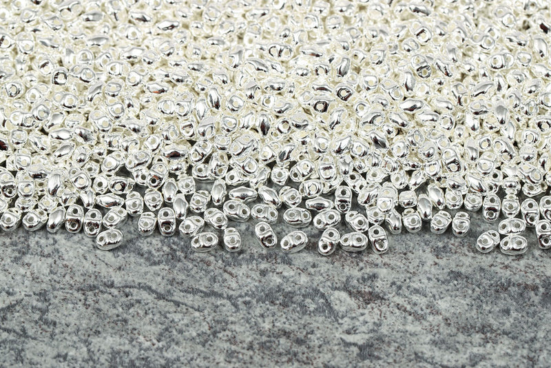 Miniduo 2×4mm Silver Plated 2-Hole Czech Beads