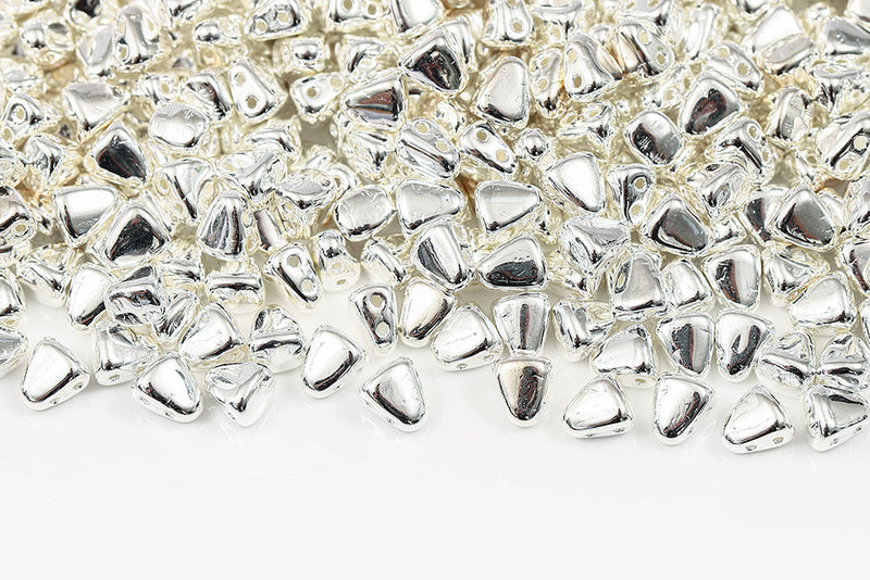 Nib-Bit 6×5mm Silver Plated 2-Hole Czech Beads