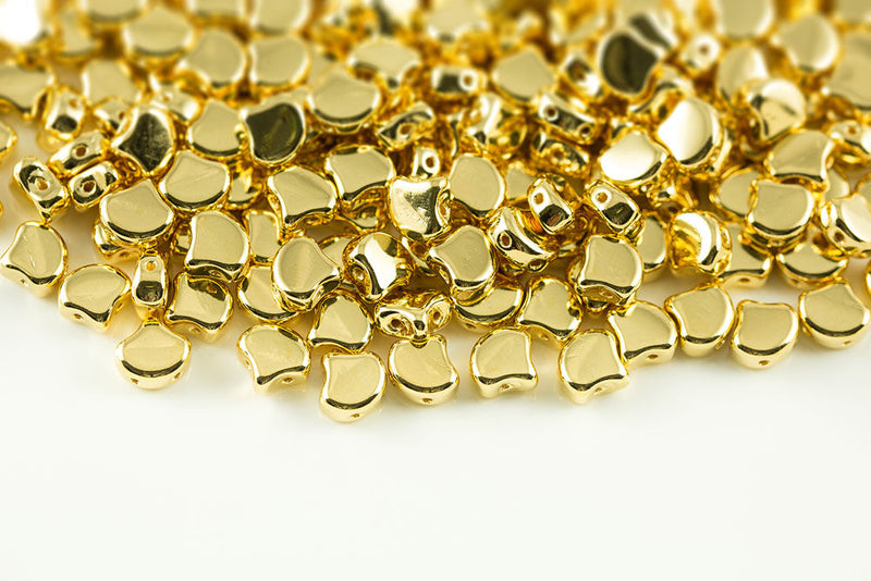 Ginko 7.5×7.5mm Gold Plated 2-Hole Czech Beads