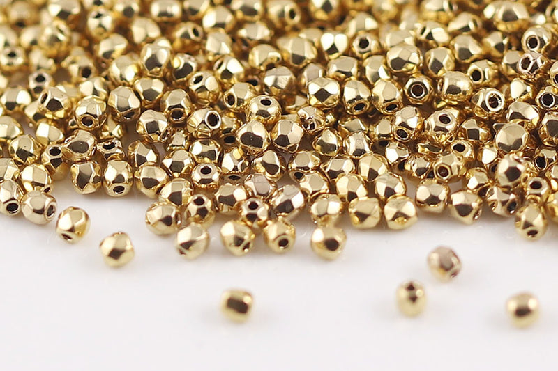 Czech Fire Polished 2.0mm Gold Plated Round Beads