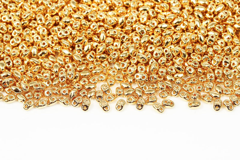 Miniduo 2×4mm Gold Plated 2-Hole Czech Beads